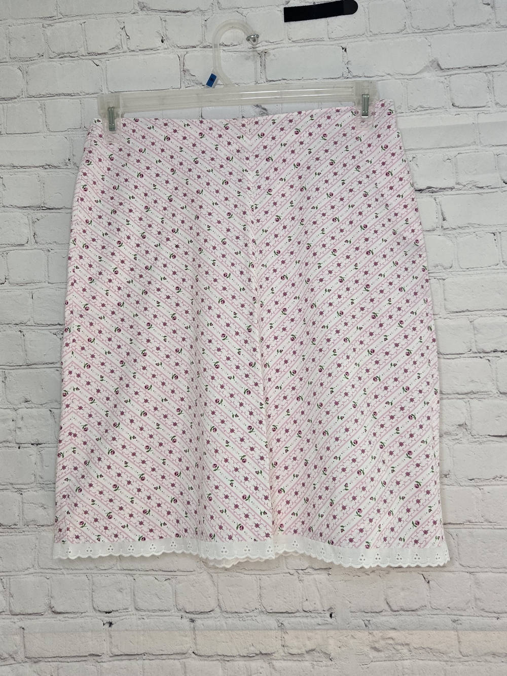 Vtg‎ Y2K Speechless Rosette print Midi Skirt Eyelet Lace Trim M Coquette Cottage